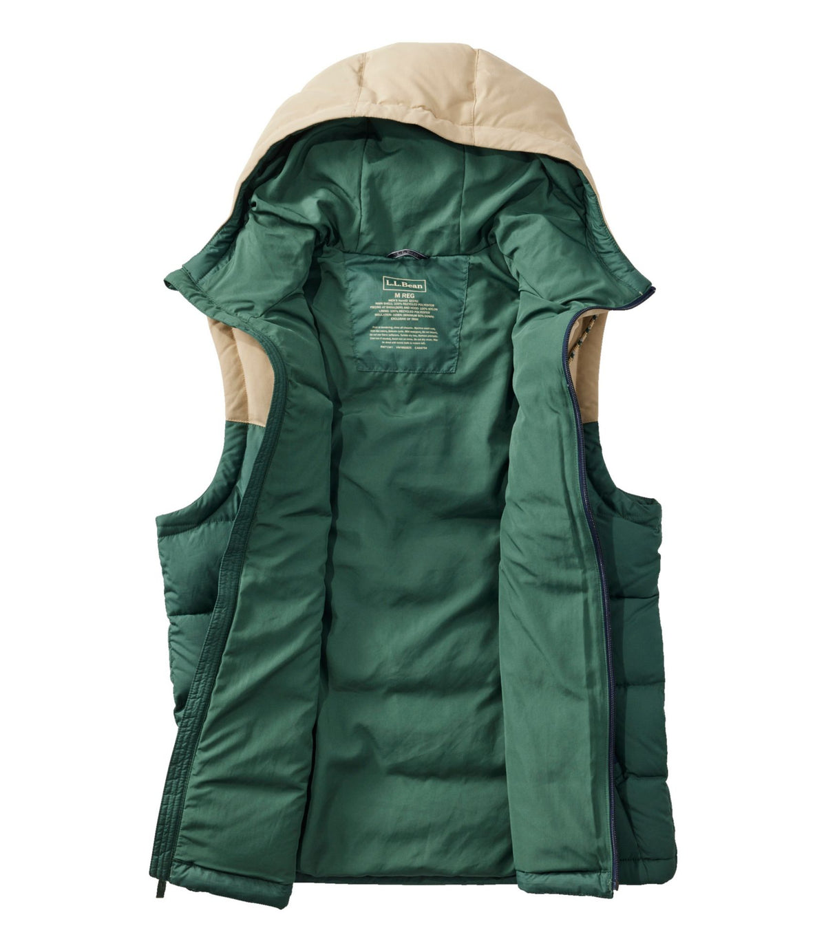 L.L.Bean Men's Mountain Classic Hooded Down Vest Pinewood Green/Sandstone