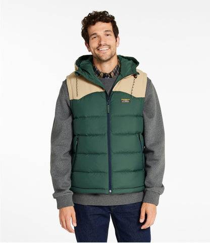 L.L.Bean Men's Mountain Classic Hooded Down Vest Pinewood Green/Sandstone