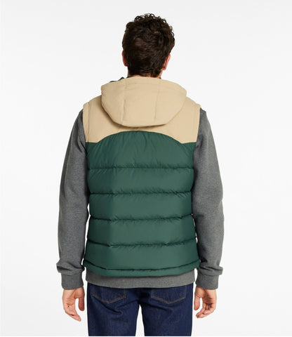 L.L.Bean Men's Mountain Classic Hooded Down Vest Pinewood Green/Sandstone