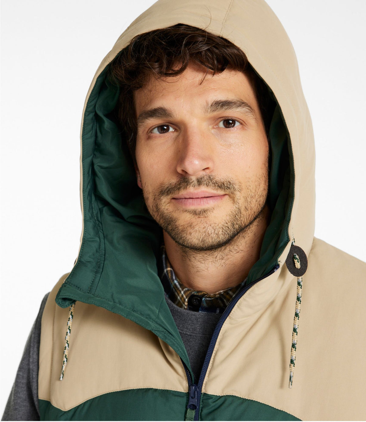 L.L.Bean Men's Mountain Classic Hooded Down Vest Pinewood Green/Sandstone