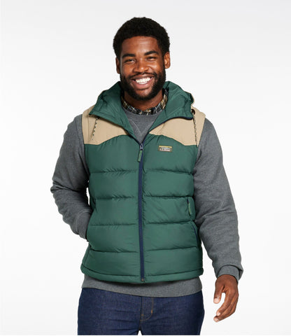 L.L.Bean Men's Mountain Classic Hooded Down Vest Pinewood Green/Sandstone