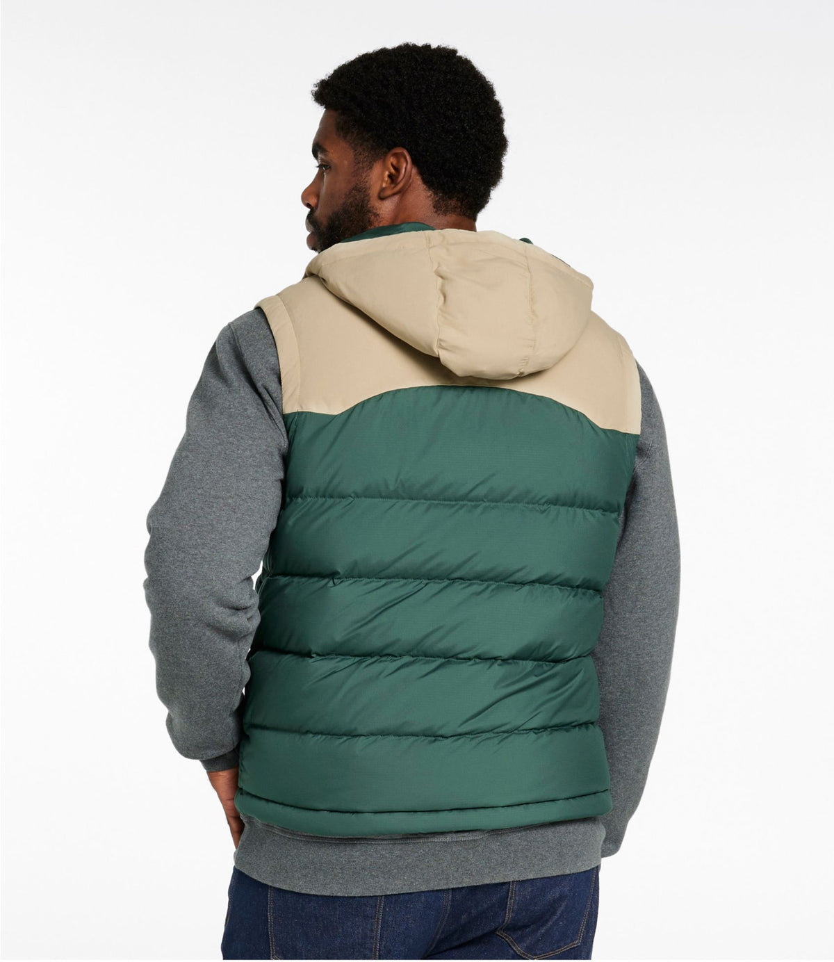 L.L.Bean Men's Mountain Classic Hooded Down Vest Pinewood Green/Sandstone