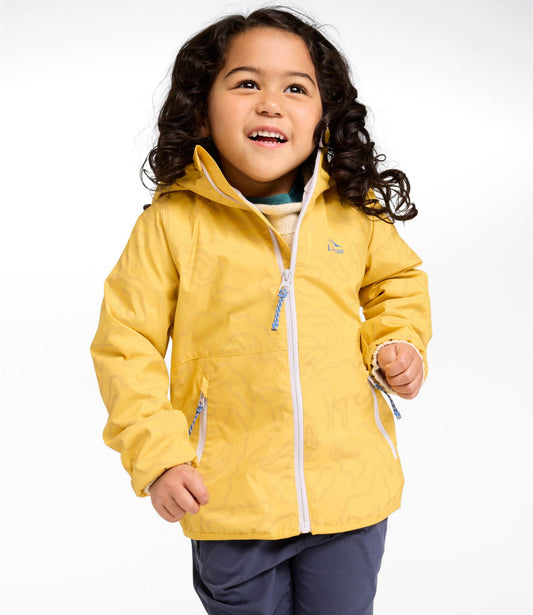 L.L.Bean Kids' Wind and Rain Jacket, Lined & Reflective Zipper Field Gold Reflective Topo