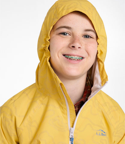 L.L.Bean Kids' Wind and Rain Jacket, Lined & Reflective Zipper Field Gold Reflective Topo