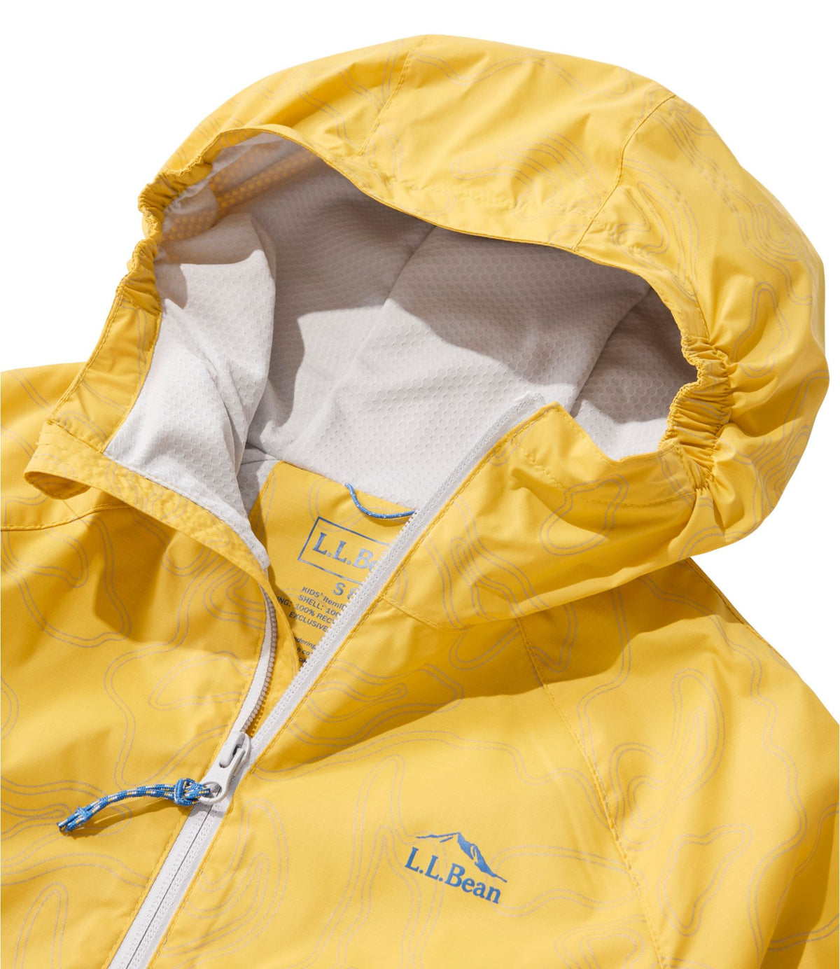 L.L.Bean Kids' Wind and Rain Jacket, Lined & Reflective Zipper Field Gold Reflective Topo