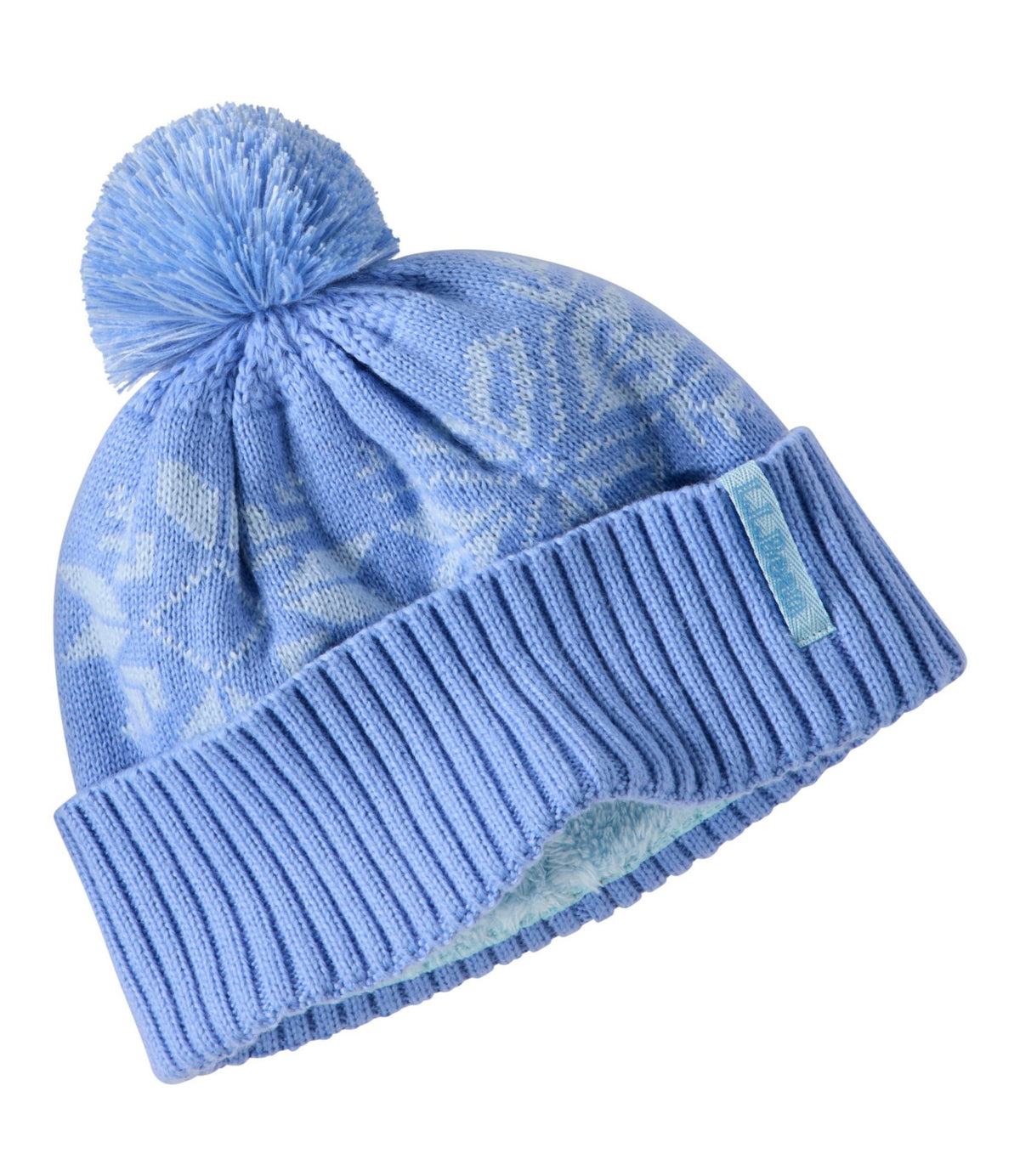 L.L.Bean Kids' Snowflake Chunky Yarn Pom Hat Blue Tide/Surf Blue