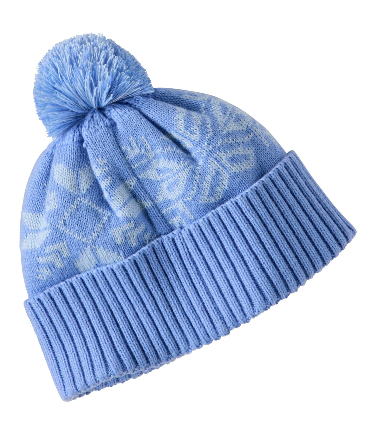 L.L.Bean Kids' Snowflake Chunky Yarn Pom Hat Blue Tide/Surf Blue