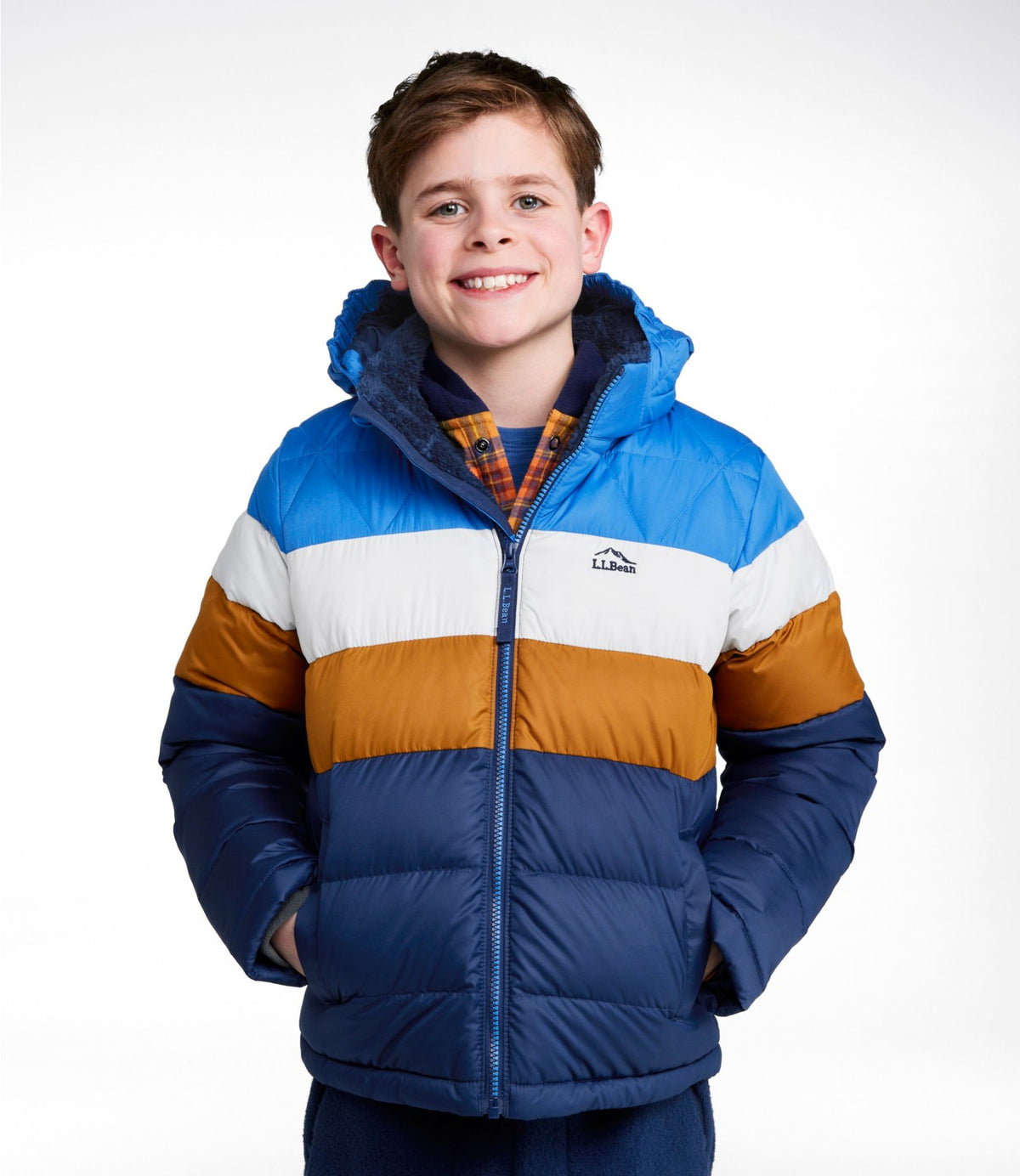 L.L.Bean Kids' Bean's Down Jacket, Colorblock Dark Bronze