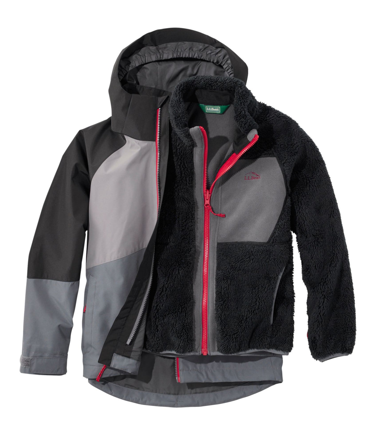 L.L.Bean Kids' Fleece-Lined 3-in-1 Jacket Iron/Graphite