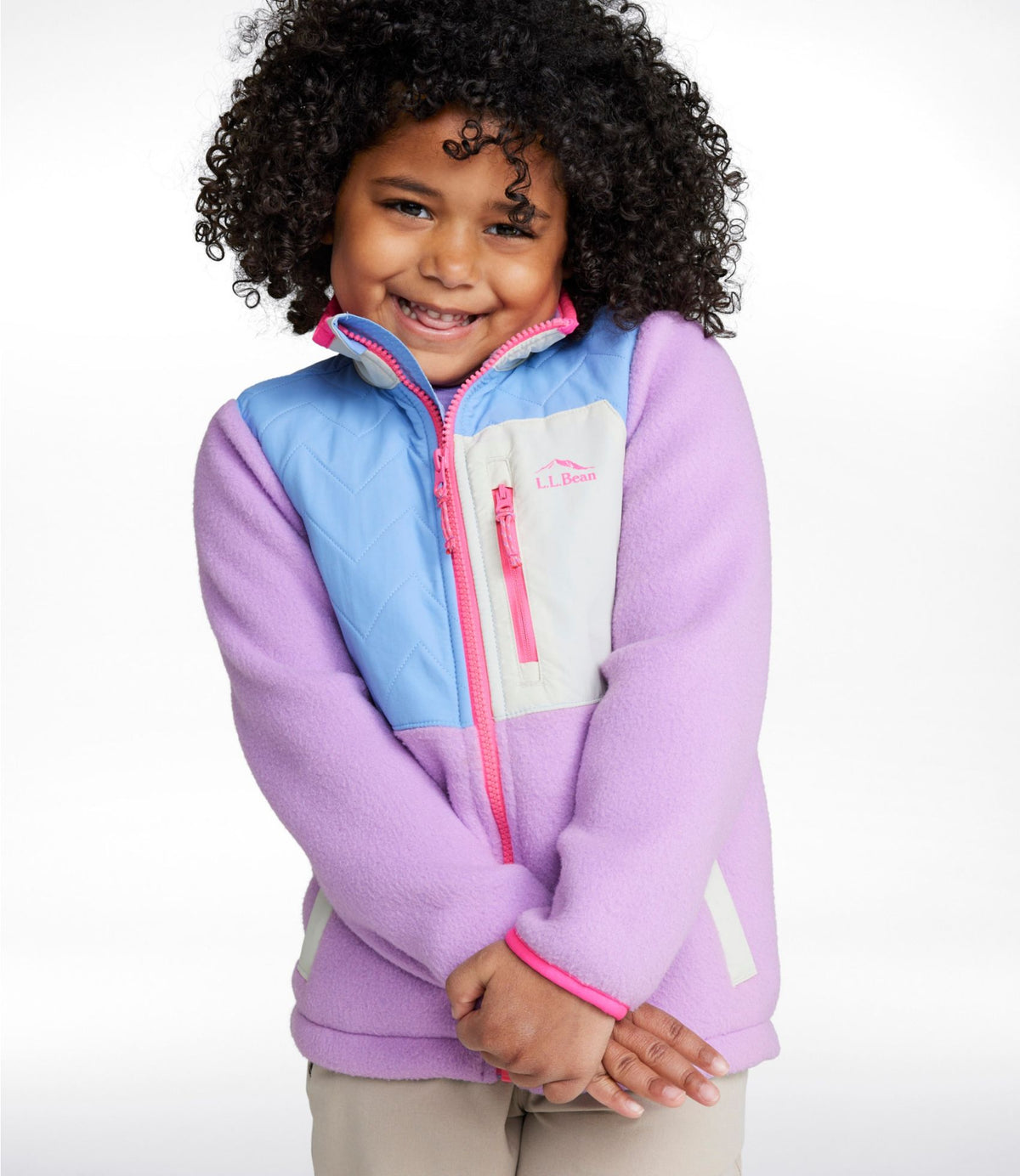 L.L.Bean Kids' Mountain Classic Fleece Jacket, Mixed Media Lilac/Cirrus Blue