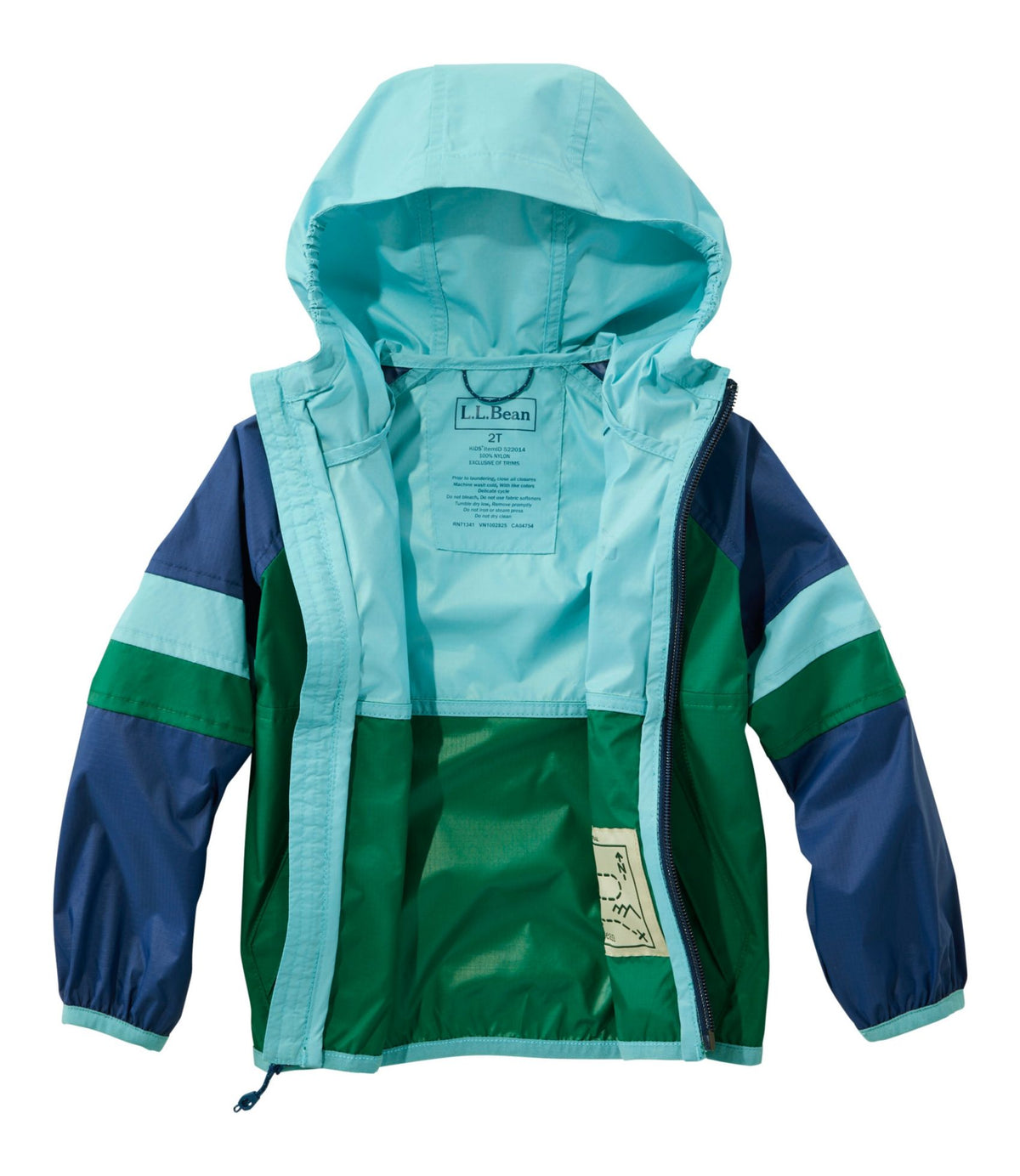 L.L.Bean Toddlers' Wind and Rain Jacket Bright Orange/Bold Aqua