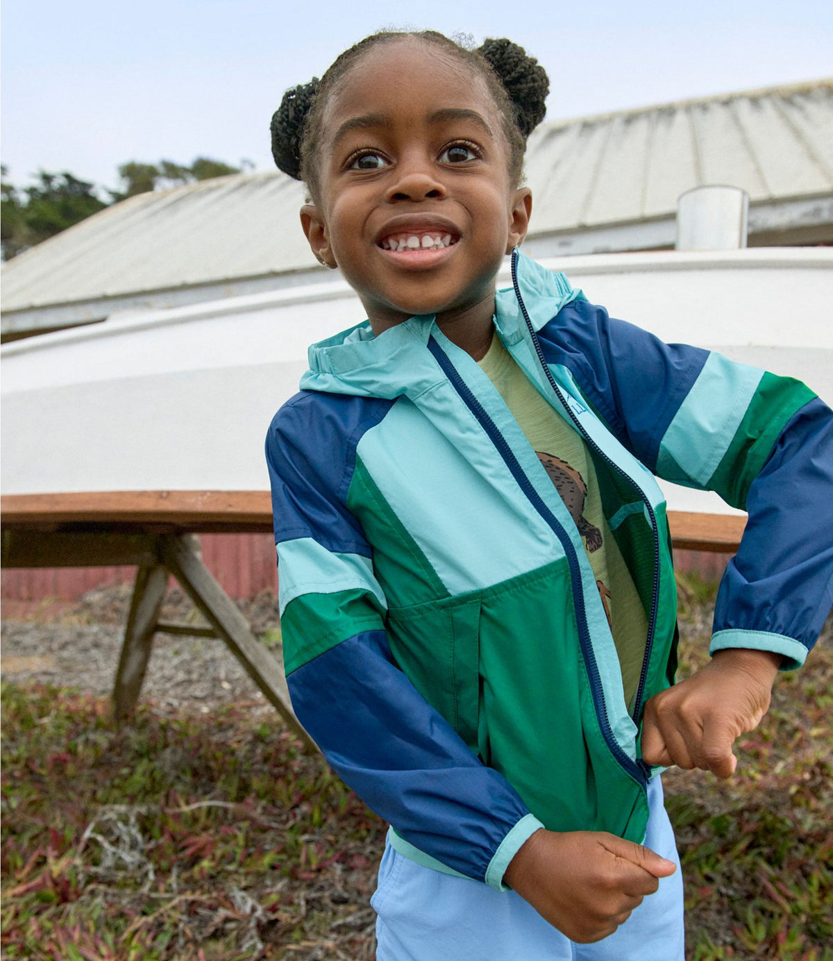 L.L.Bean Toddlers' Wind and Rain Jacket Bright Orange/Bold Aqua