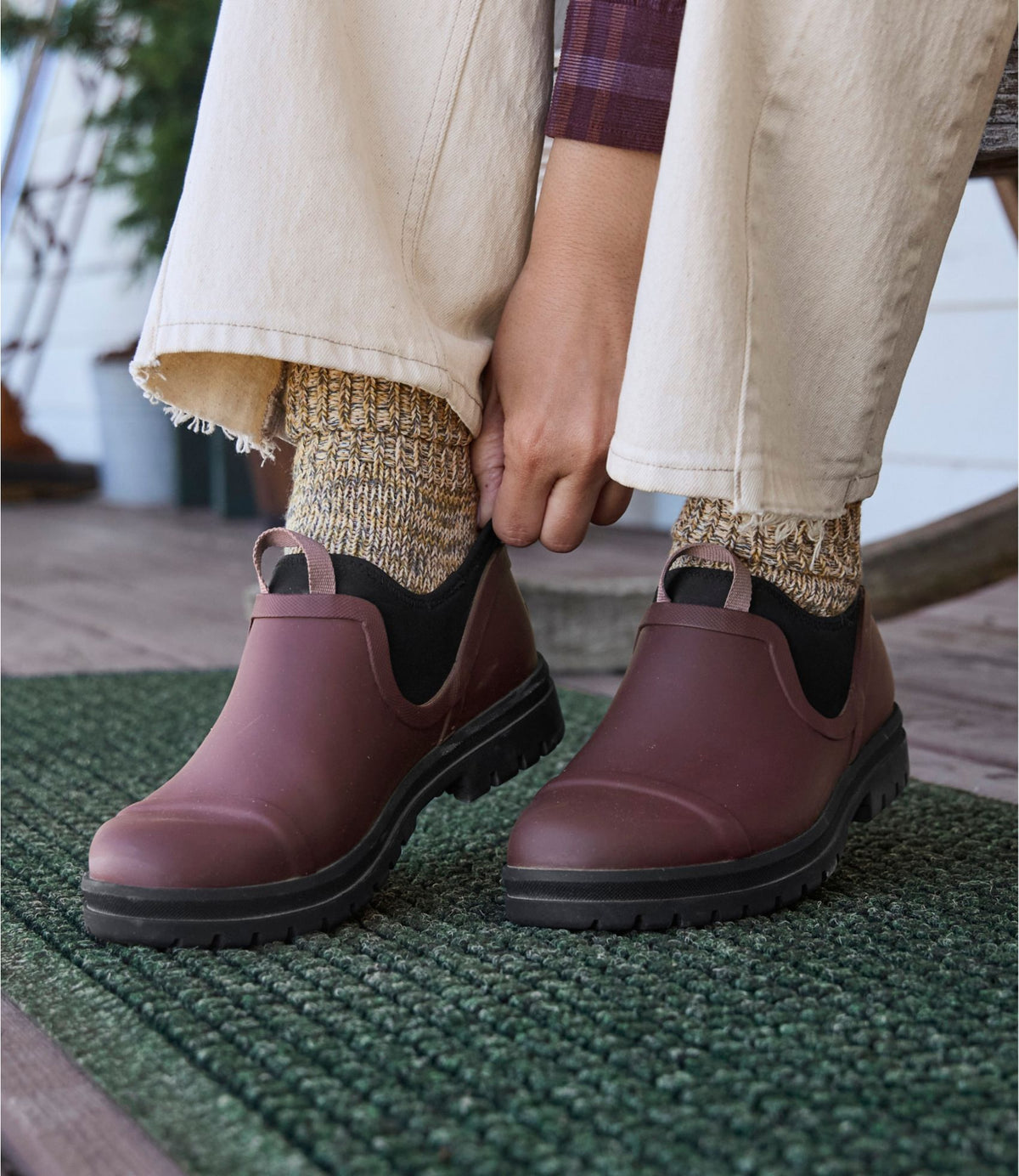 L.L.Bean Women's Rugged Wellie® Shoes, Slip-On Burgundy Brown