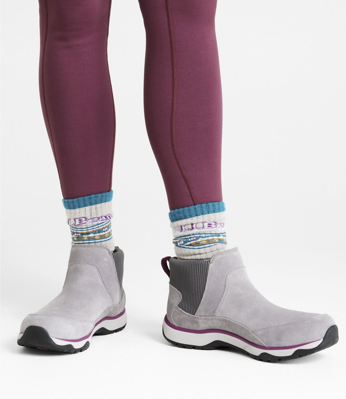 L.L.Bean Women's Snow Sneaker 5 Boots, Pull-On Frost Gray/Bramble Berry