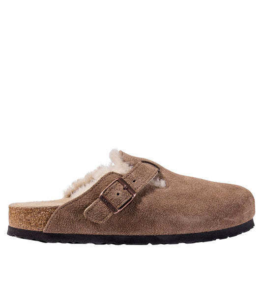 L.L.Bean Women's Birkenstock Boston Clogs, Suede Shearling Dark Tea