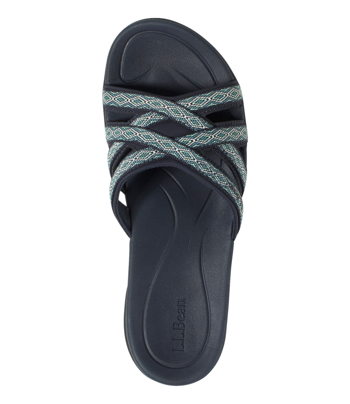 L.L.Bean Women's Boothbay Slide Sandals, Print Blue Green Geo