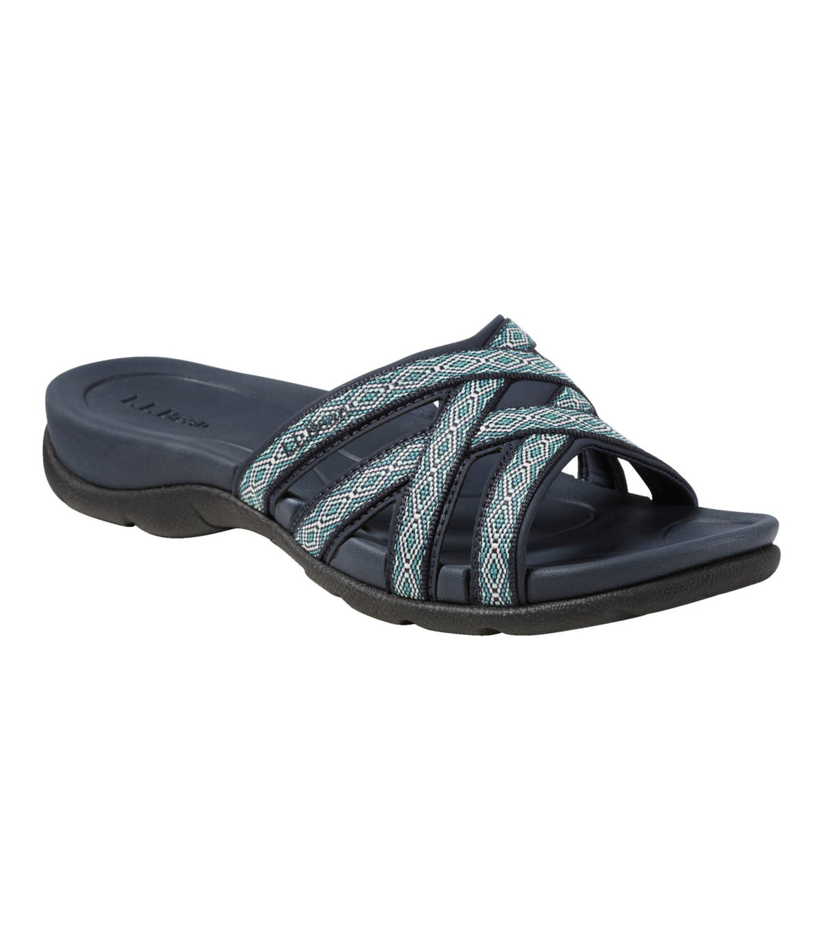 L.L.Bean Women's Boothbay Slide Sandals, Print Blue Green Geo