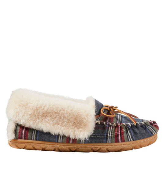 L.L.Bean Women's Wicked Good Moccasins, Plaid Gray Stewart
