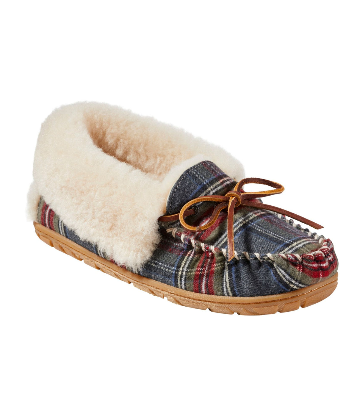 L.L.Bean Women's Wicked Good Moccasins, Plaid Gray Stewart