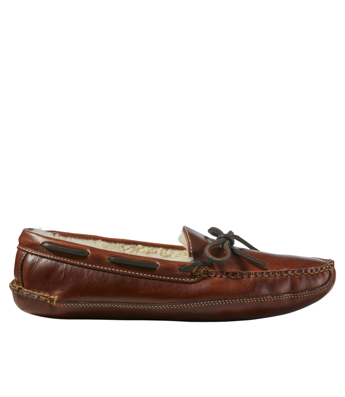 L.L.Bean Men's Leather Double-Sole Slippers, Shearling-Lined Brown