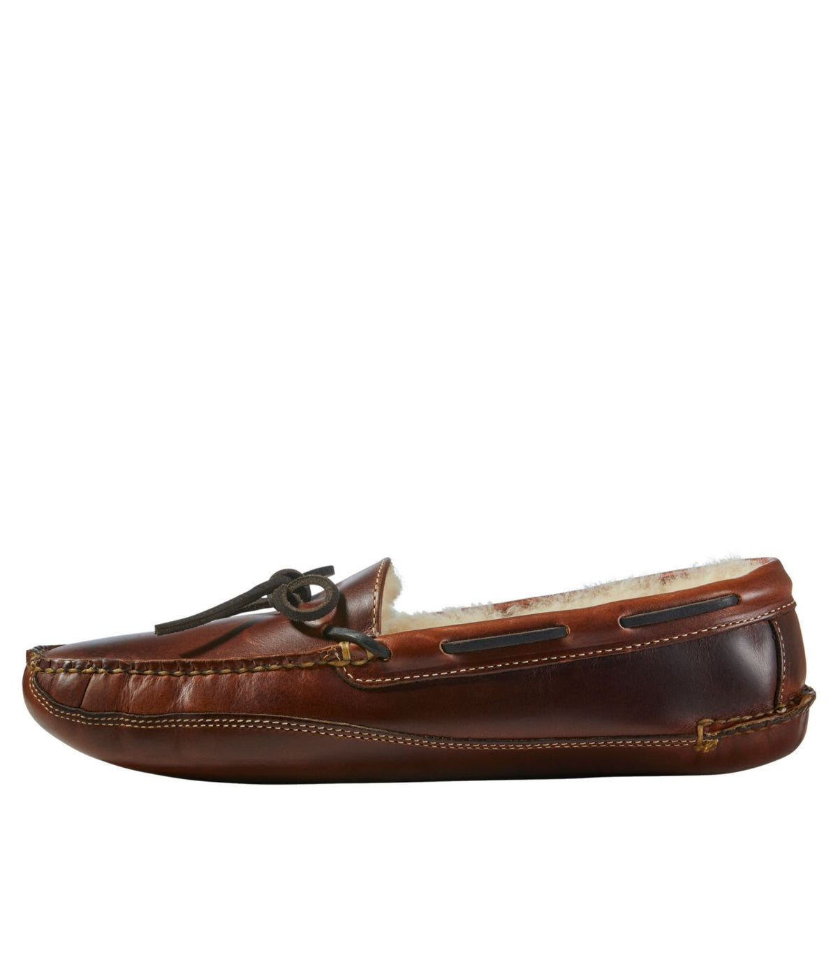 L.L.Bean Men's Leather Double-Sole Slippers, Shearling-Lined Brown