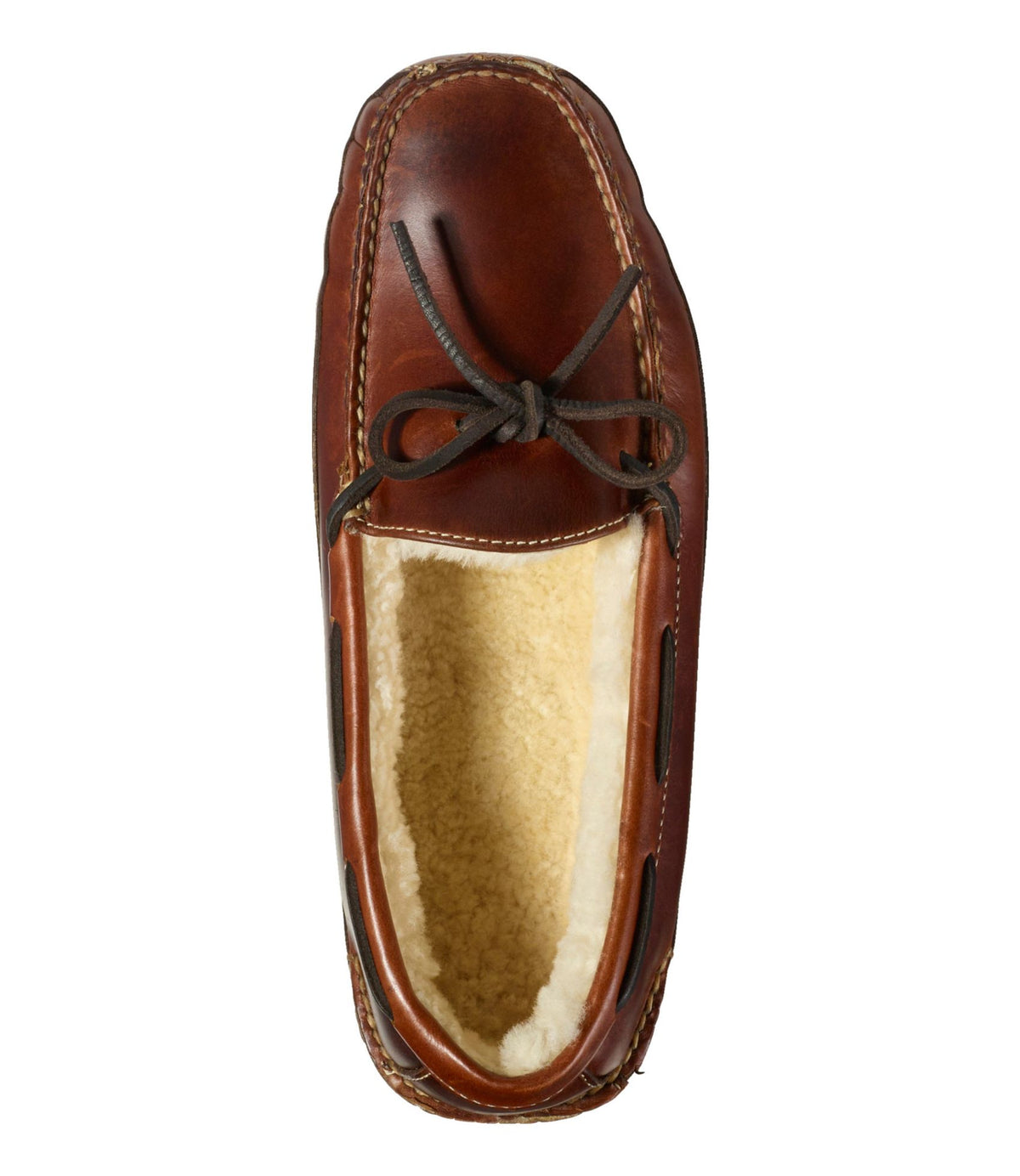 L.L.Bean Men's Leather Double-Sole Slippers, Shearling-Lined Brown