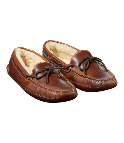L.L.Bean Men's Leather Double-Sole Slippers, Shearling-Lined Brown
