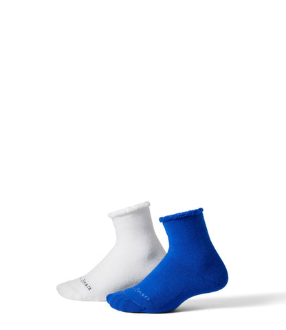 L.L.Bean Kids' Cozy Rangeley Micro Crew Socks, 2-Pack Cobalt Sea/White