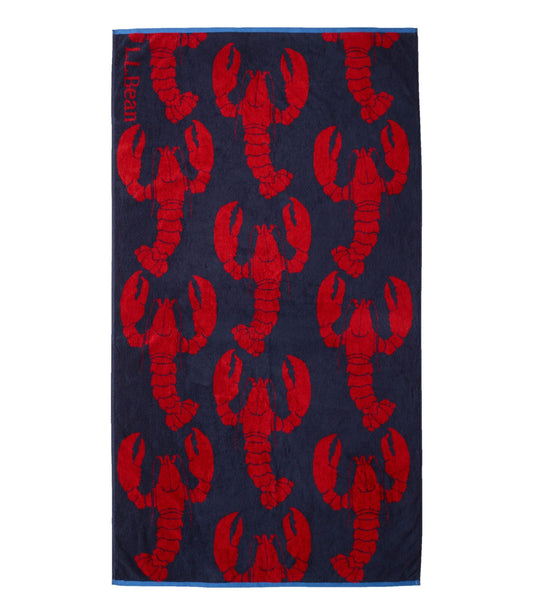 L.L.Bean Seaside Beach Towel, Lobsters Bright Navy