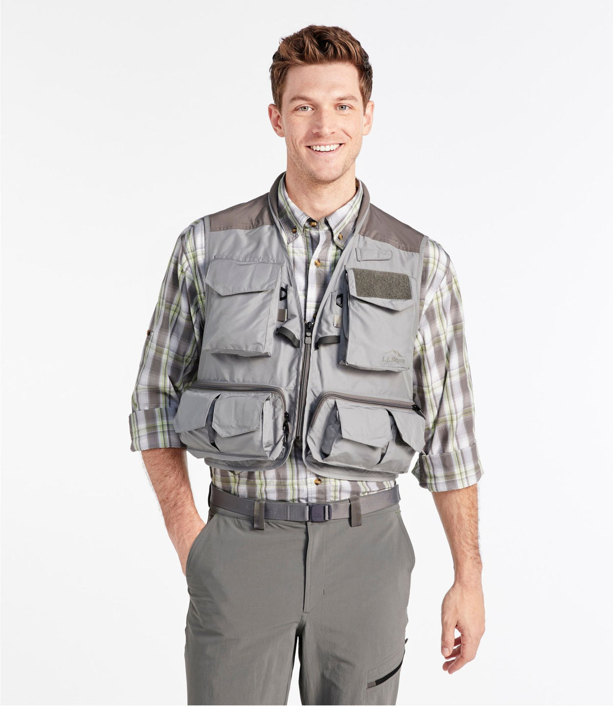 L.L.Bean Men's Angler Fishing Vest Mineral Gray/Asphalt
