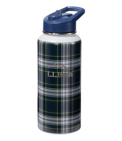 L.L.Bean Bean Canteen Insulated Straw Water Bottle, 32 oz. Print Dress Gordon Tartan