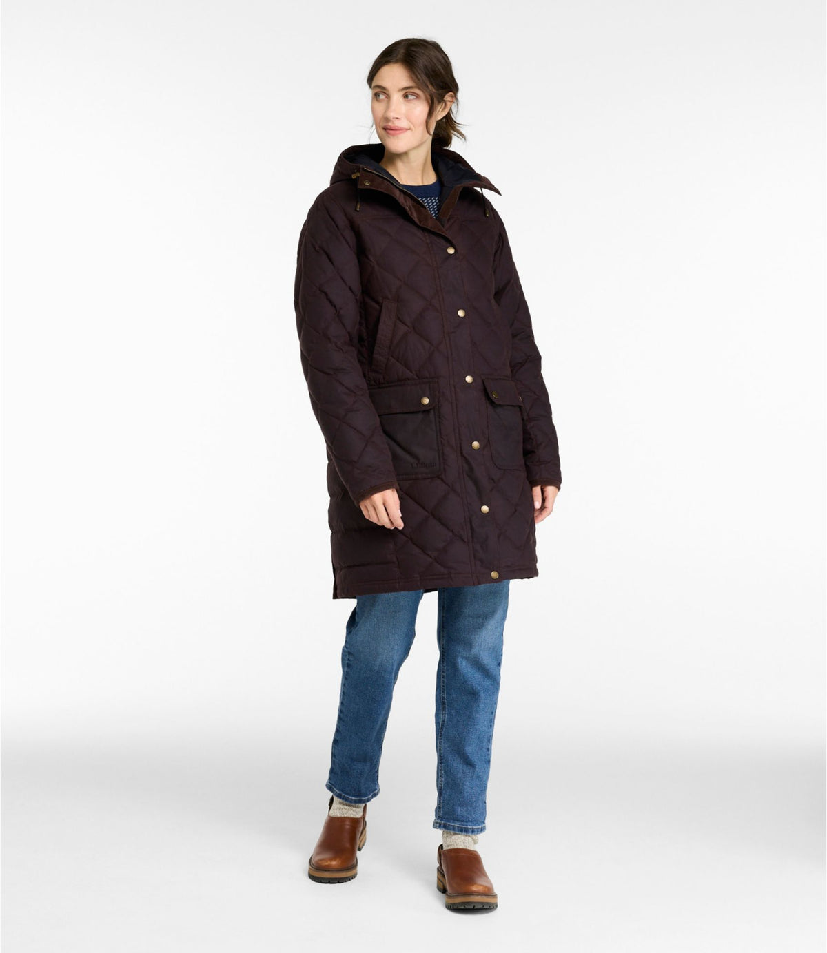 L.L.Bean Women's Upcountry Waxed Down Hooded Coat Coffee Bean