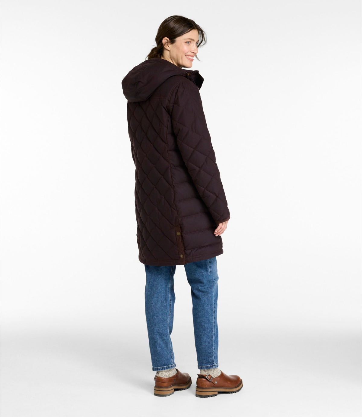 L.L.Bean Women's Upcountry Waxed Down Hooded Coat Coffee Bean