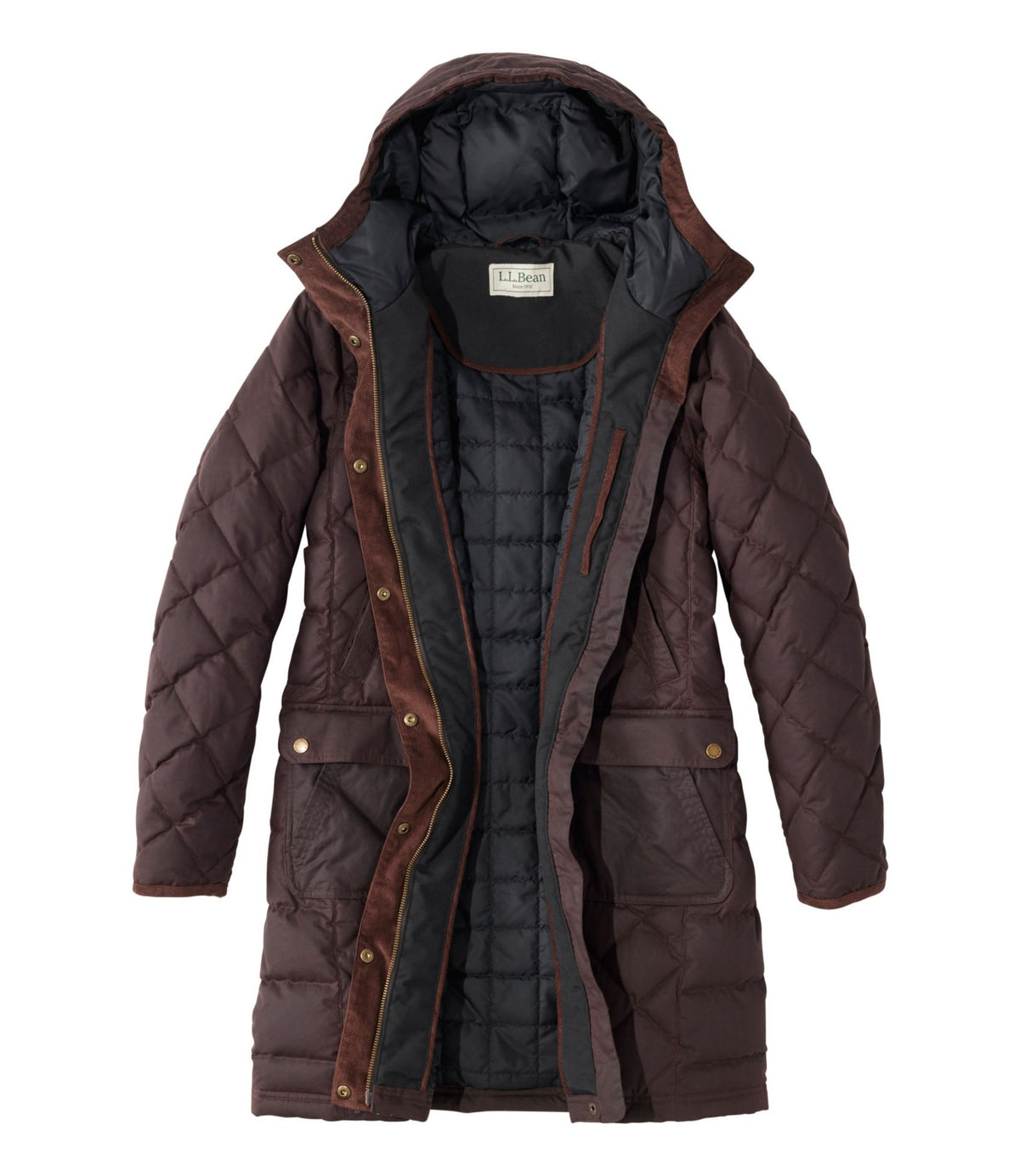 L.L.Bean Women's Upcountry Waxed Down Hooded Coat Coffee Bean