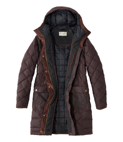 L.L.Bean Women's Upcountry Waxed Down Hooded Coat Coffee Bean
