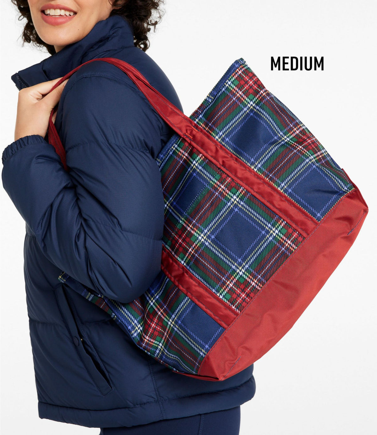 L.L.Bean Everyday Lightweight Tote, Plaid Mallard Blue Indigo Tartan