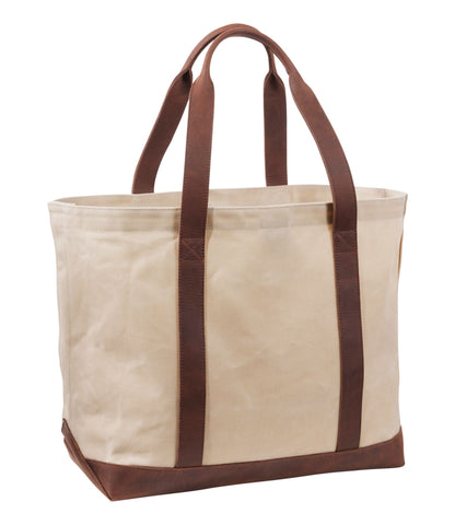 L.L.Bean Leather-Trim Waxed Canvas Tote Brown Leather