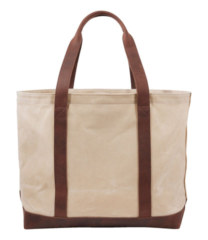 L.L.Bean Leather-Trim Waxed Canvas Tote Brown Leather