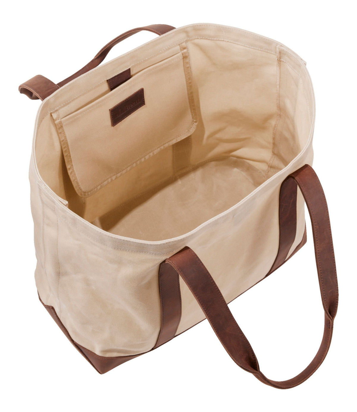 L.L.Bean Leather-Trim Waxed Canvas Tote Brown Leather
