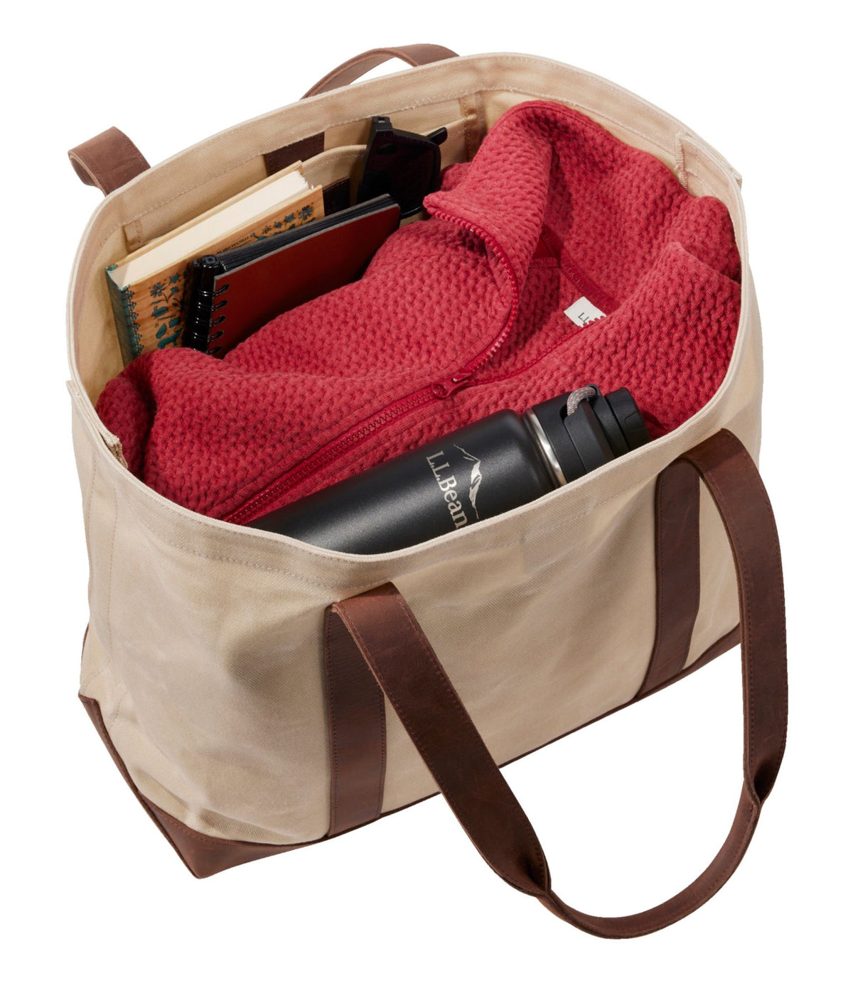 L.L.Bean Leather-Trim Waxed Canvas Tote Brown Leather