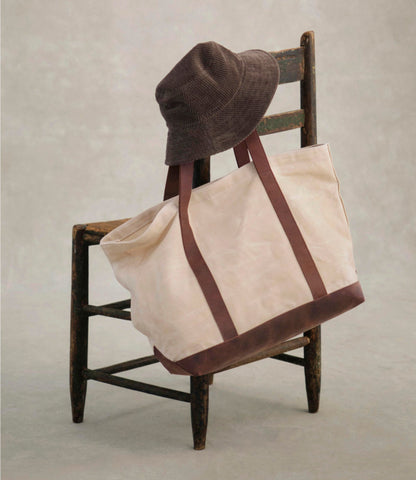 L.L.Bean Leather-Trim Waxed Canvas Tote Brown Leather