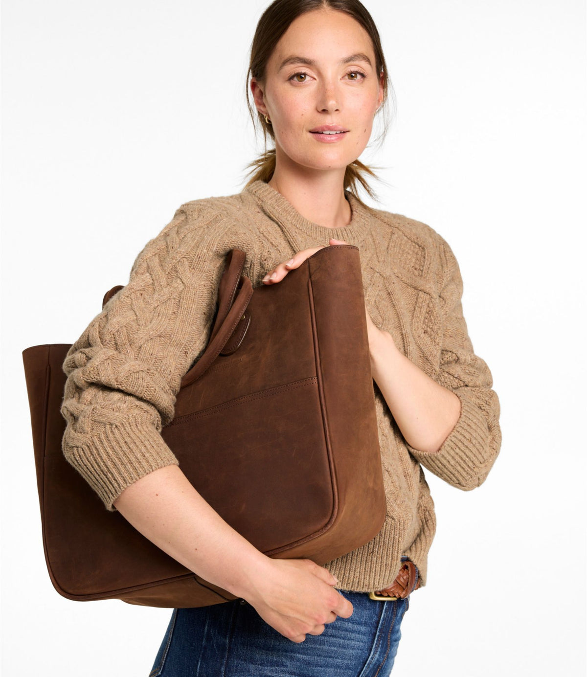 L.L.Bean Signature Double L® Leather Bag Chocolate Pebbled Leather