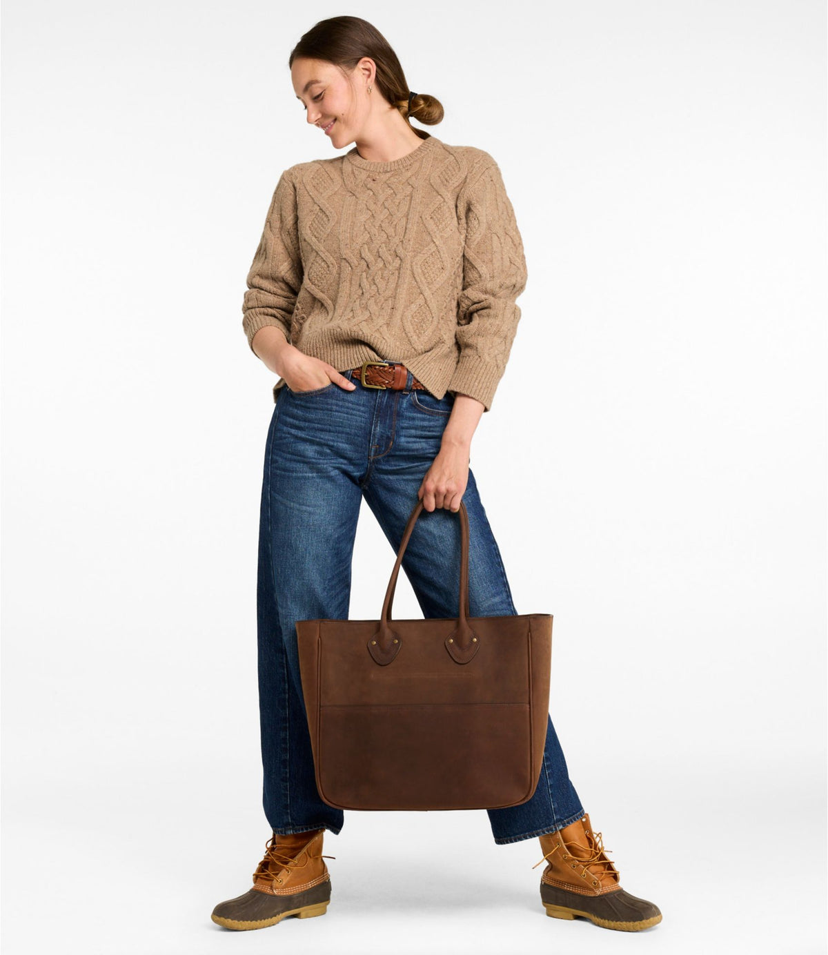 L.L.Bean Signature Double L® Leather Bag Chocolate Pebbled Leather