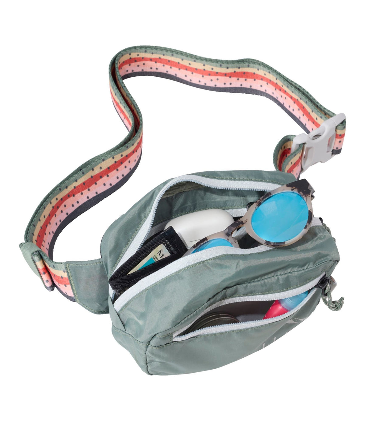 L.L.Bean L.L.Bean Stowaway Waist Pack, Print Strap Mariner Blue/Wood Violet