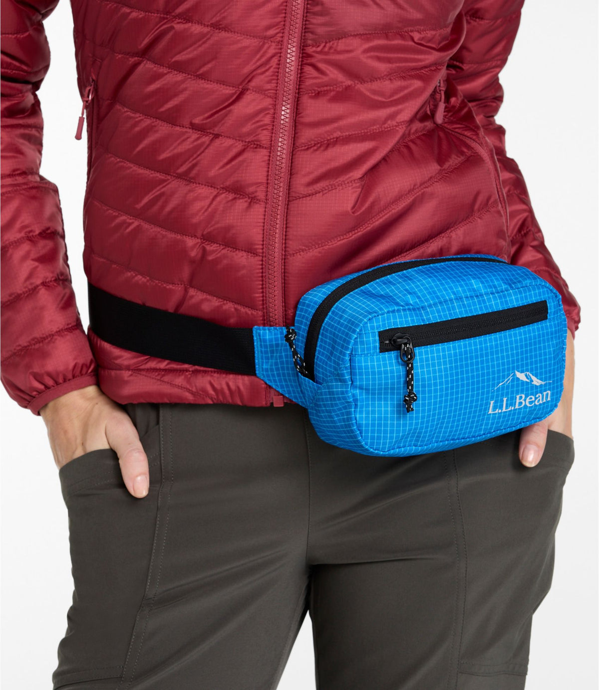 L.L.Bean L.L.Bean Stowaway Waist Pack, Print Medium Blue Grid