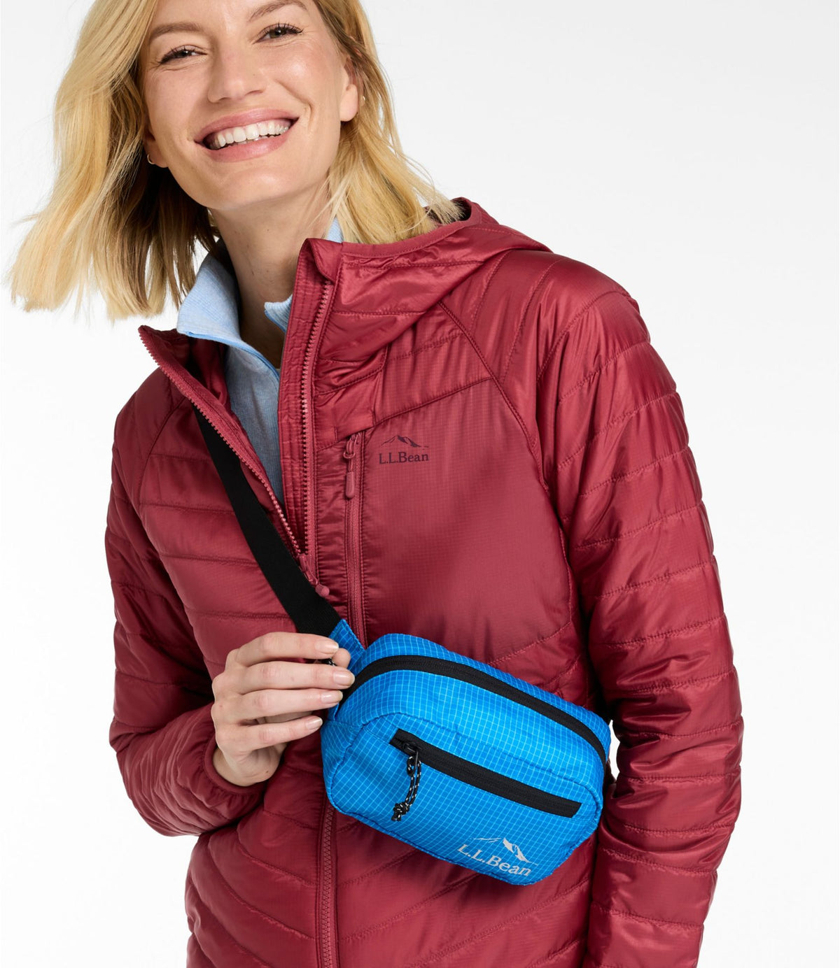 L.L.Bean L.L.Bean Stowaway Waist Pack, Print Medium Blue Grid