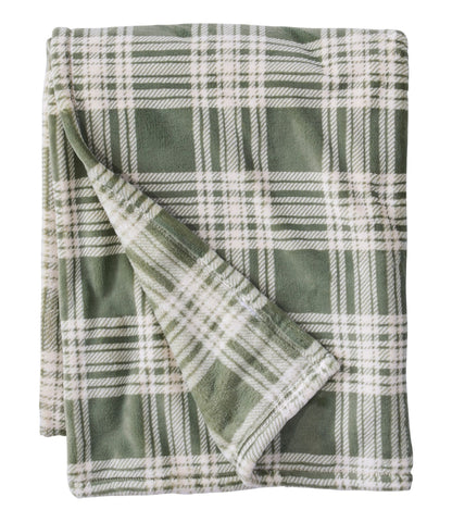 L.L.Bean Wicked Plush Throw, Plaid Deep Olive