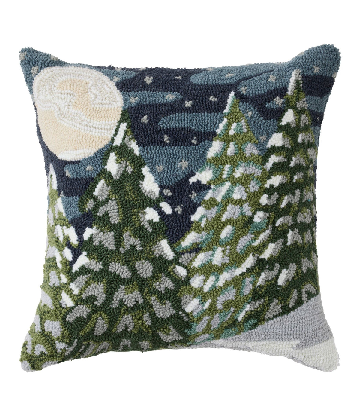 L.L.Bean Indoor/Outdoor Hooked Pillow, Treeline Pine, 18" x 18" Multi