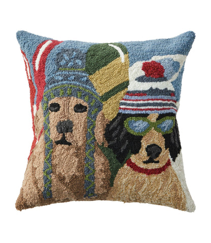 L.L.Bean Indoor/Outdoor Hooked Pillow, Dogs Skiing Multi