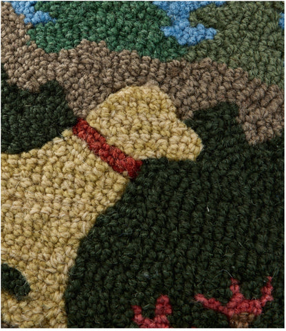 L.L.Bean Wool Hooked Throw Pillow, Trail & Tail Yellow Dog, 14" x 14"